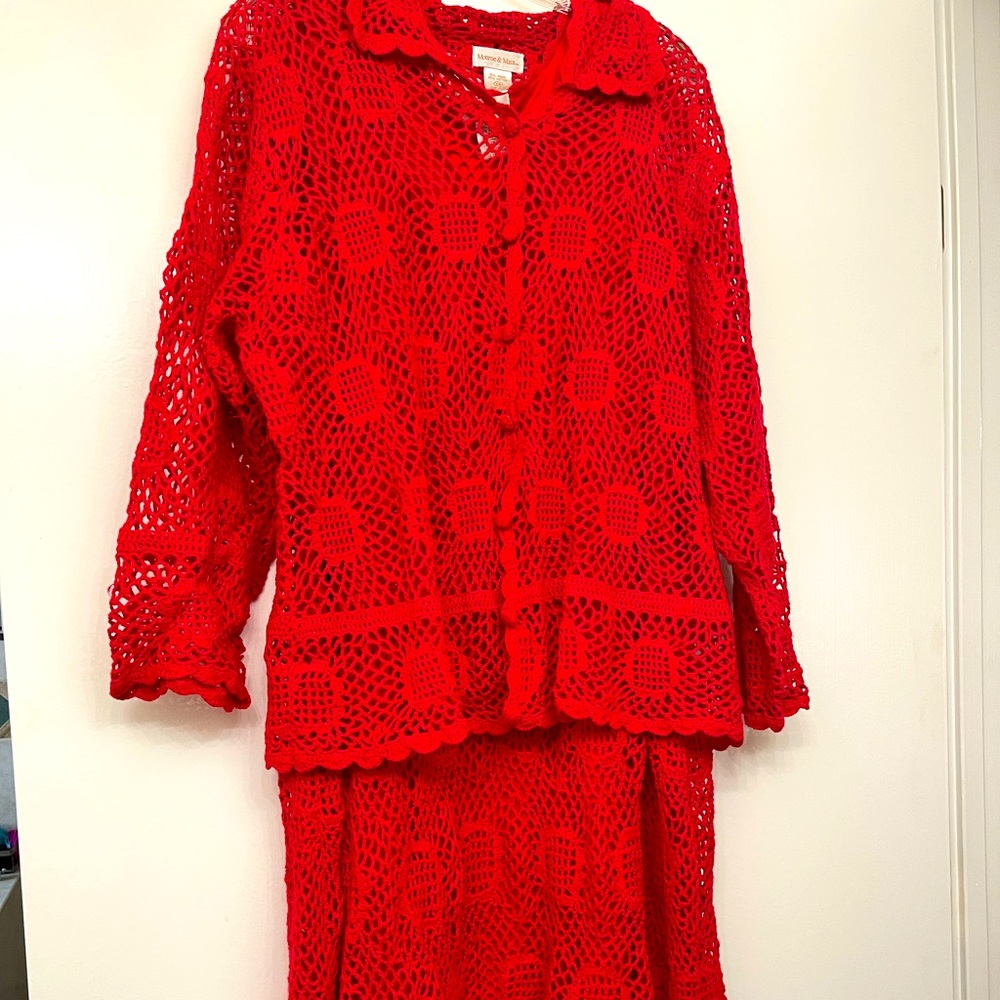 Fancy Red crochet dress with cover jacket button up.
